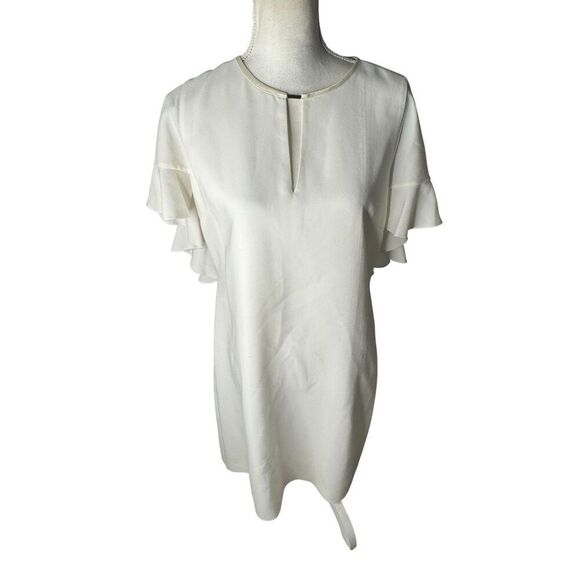 ELIE TAHARI Theodore Flutter Sleeve Sheath Dress White Sz 10 High End Designer - Picture 1 of 4